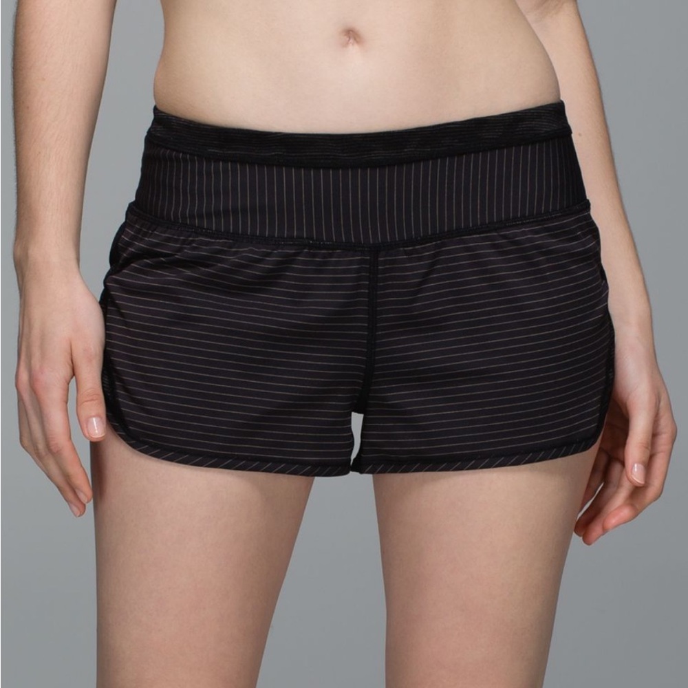 Lululemon Run for days Black striped Shorts
